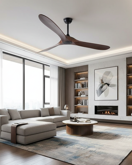 Lustre Ventilateur Bois Noir Sans Lumière - Couleur Noyer / Version améliorée