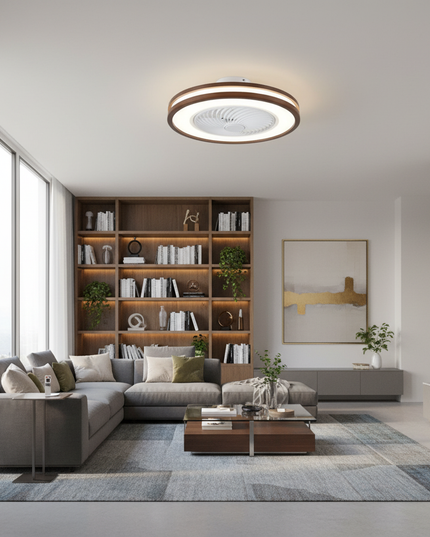 Lustre Ventilateur Bois Nordique Ultra-Fin - Variable + Télécommande / Télécommande à intensité variable 220 V