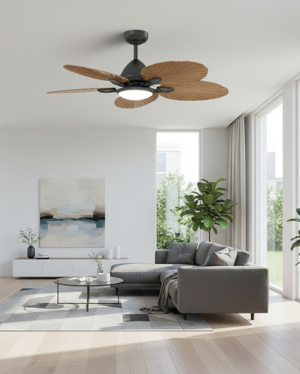 Lustre Ventilateur Bois Rétro LED Salon - D130CM H44CM / 220 V