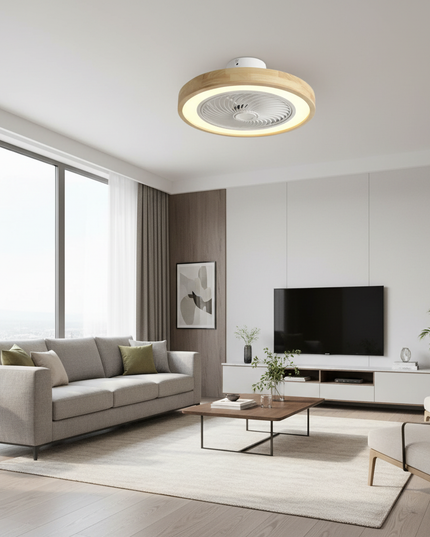 Lustre Ventilateur Bois Scandinave Discret - Ø 100 cm