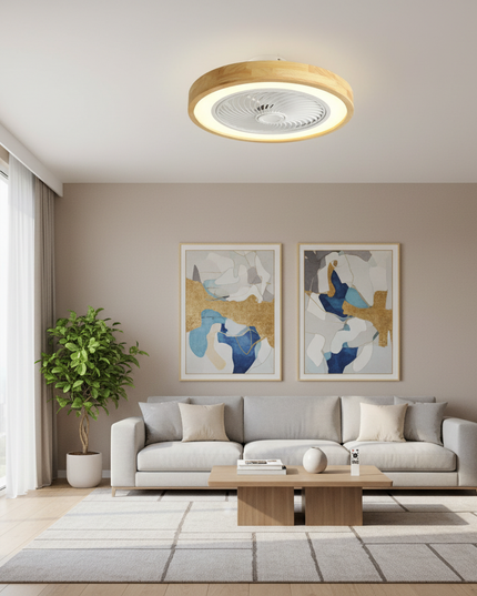 Lustre Ventilateur Bois Scandinave Ultra-mince Dimmable - Noir - 18 Lampes / radio