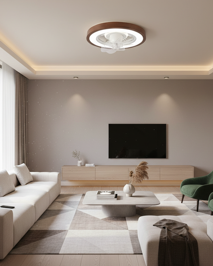 Lustre Ventilateur Bois Scandinave Ultra-plat - 9027 - Ou / Télécommande à intensité variable 110 V