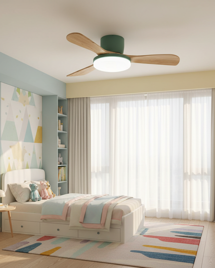 Lustre Ventilateur Bois Silencieux LED Réversible - A - 56 cm - 5 Lumières / 42 pouces / 220 V