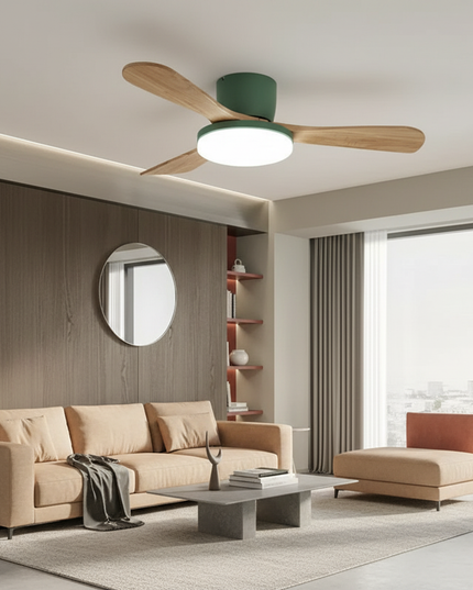 Lustre Ventilateur Bois Silencieux LED Réversible - Vue 4