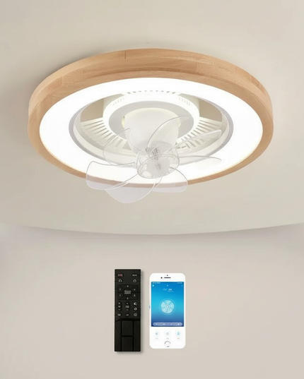 Lustre Ventilateur Bois Ultra-Fin Scandinave - 105 cm - Noir / Télécommande à intensité variable 220 V