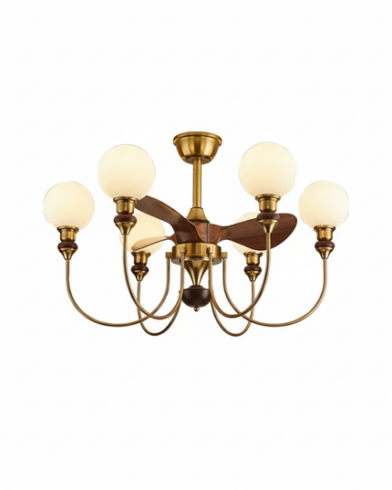 Lustre Ventilateur Bois Verre Mid-Century LED - Modèle 3 / 220 V