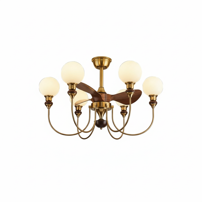 Lustre Ventilateur Bois Verre Mid-Century LED - Vue 1