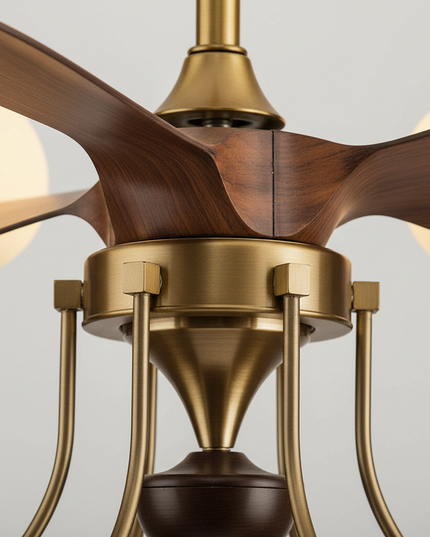 Lustre Ventilateur Bois Verre Mid-Century LED - Vue 2