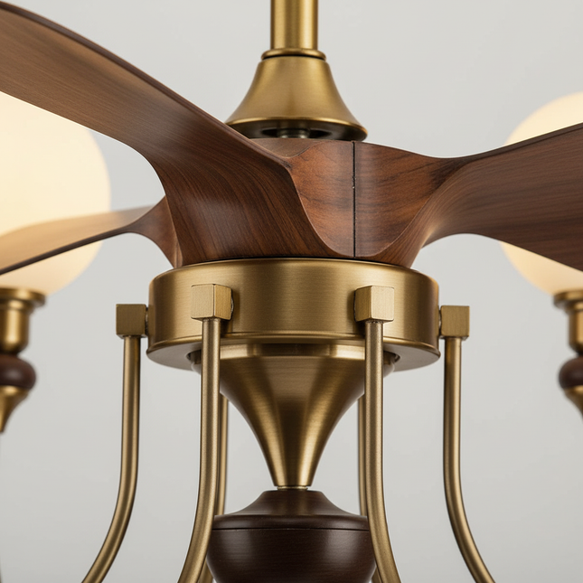 Lustre Ventilateur Bois Verre Mid-Century LED - Vue 2