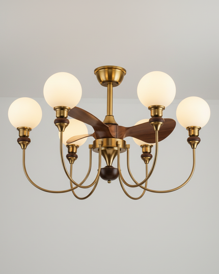 Lustre Ventilateur Bois Verre Mid-Century LED - Vue 3