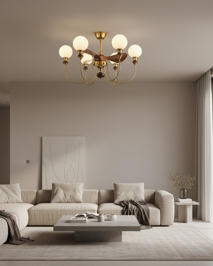 Lustre Ventilateur Bois Verre Mid-Century LED - Vue 4