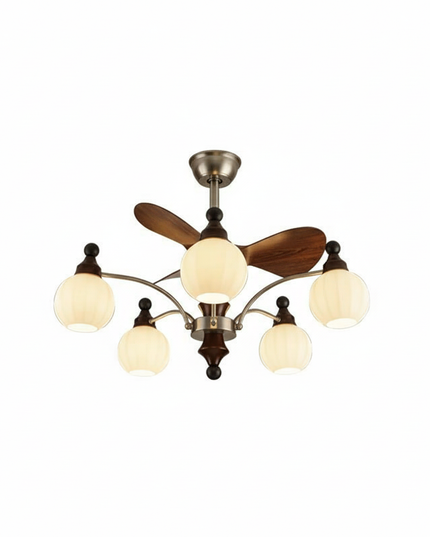 Lustre Ventilateur Bois Verre Mid-Century Réversible - Modèle 4 / 220 V