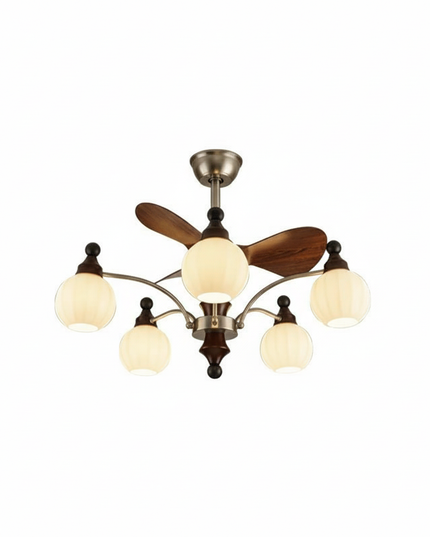 Lustre Ventilateur Bois Verre Mid-Century Réversible - Vue 1