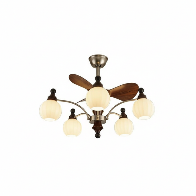 Lustre Ventilateur Bois Verre Mid-Century Réversible - Vue 1