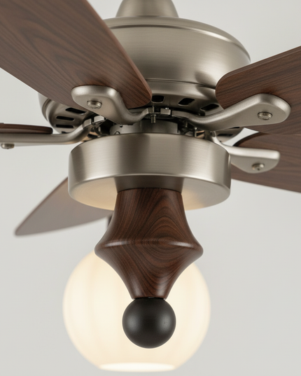 Lustre Ventilateur Bois Verre Mid-Century Réversible - Vue 2