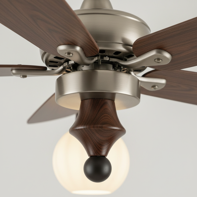 Lustre Ventilateur Bois Verre Mid-Century Réversible - Vue 2