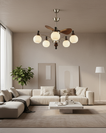 Lustre Ventilateur Bois Verre Mid-Century Réversible - Vue 4