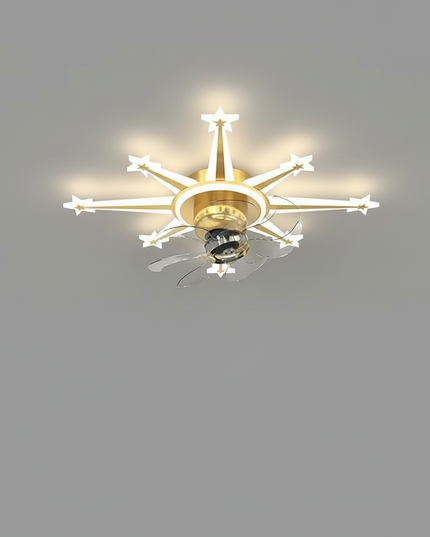 Lustre Ventilateur Chandelier Doré Lames Transparentes - B D60cm-Or / 3 couleurs avec télécommande