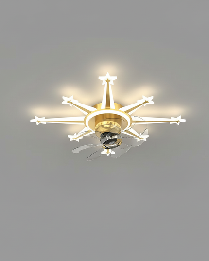 Lustre Ventilateur Chandelier Doré Lames Transparentes - Vue 1