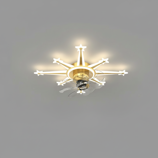 Lustre Ventilateur Chandelier Doré Lames Transparentes - Vue 1