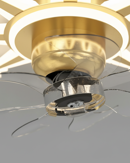 Lustre Ventilateur Chandelier Doré Lames Transparentes - Vue 2