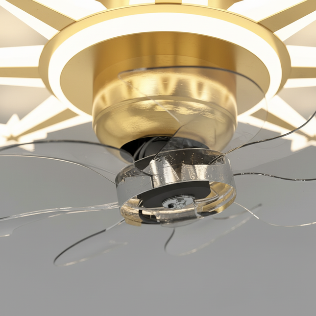 Lustre Ventilateur Chandelier Doré Lames Transparentes - Vue 2
