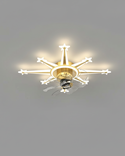 Lustre Ventilateur Chandelier Doré Lames Transparentes - Vue 3