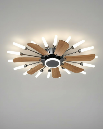 Lustre Ventilateur Chandelier Pales Courtes Dimmable - Bois naturel 122 cm (48") / 220 V