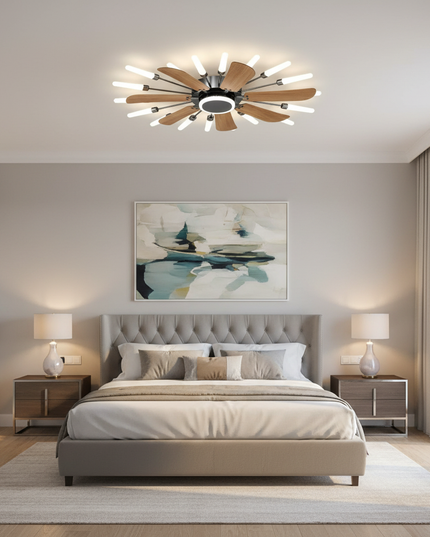 Lustre Ventilateur Chandelier Pales Courtes Dimmable - Bois naturel 122 cm (48") / 220 V