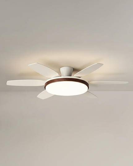 Lustre Ventilateur Crème Bois Noyer Rétro LED - B noyer D132cm / Luminosité réglable