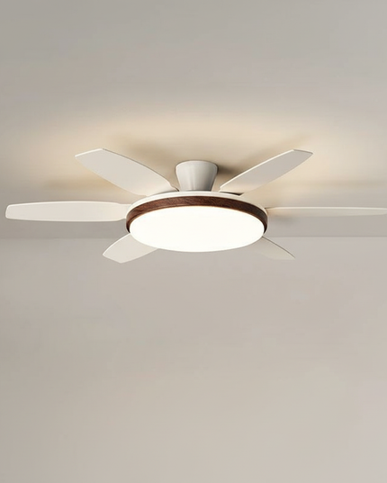 Lustre Ventilateur Crème Bois Noyer Rétro LED - B noyer D152cm / Luminosité réglable