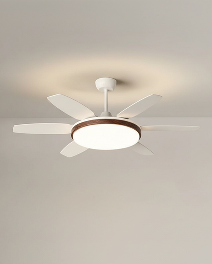 Lustre Ventilateur Crème Bois Noyer Rétro LED - Un noyer D132cm / Luminosité réglable
