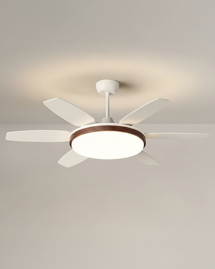 Lustre Ventilateur Crème Bois Noyer Rétro LED - Un noyer D142cm / Luminosité réglable