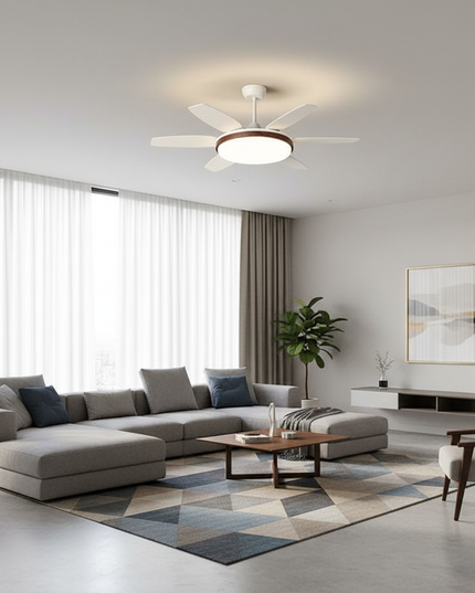 Lustre Ventilateur Crème Bois Noyer Rétro LED - Un noyer D142cm / Luminosité réglable