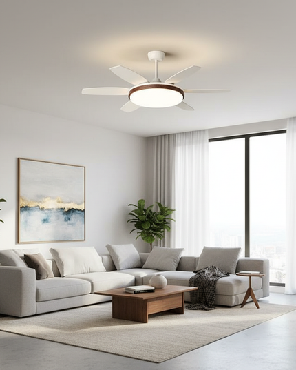 Lustre Ventilateur Crème Bois Noyer Rétro LED - Un noyer D152cm / Luminosité réglable