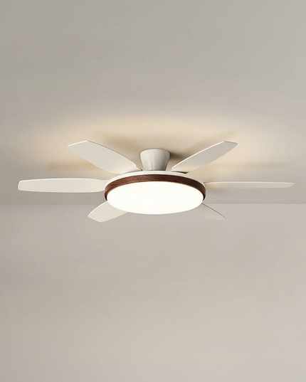 Lustre Ventilateur Crème Bois Noyer Rétro LED - Vue 1