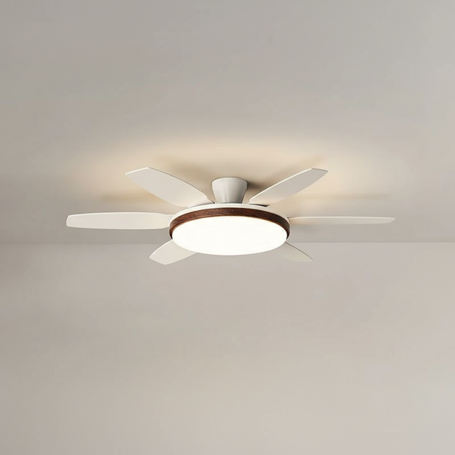Lustre Ventilateur Crème Bois Noyer Rétro LED - Vue 1