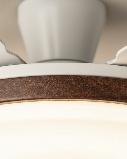 Lustre Ventilateur Crème Bois Noyer Rétro LED - Vue 2