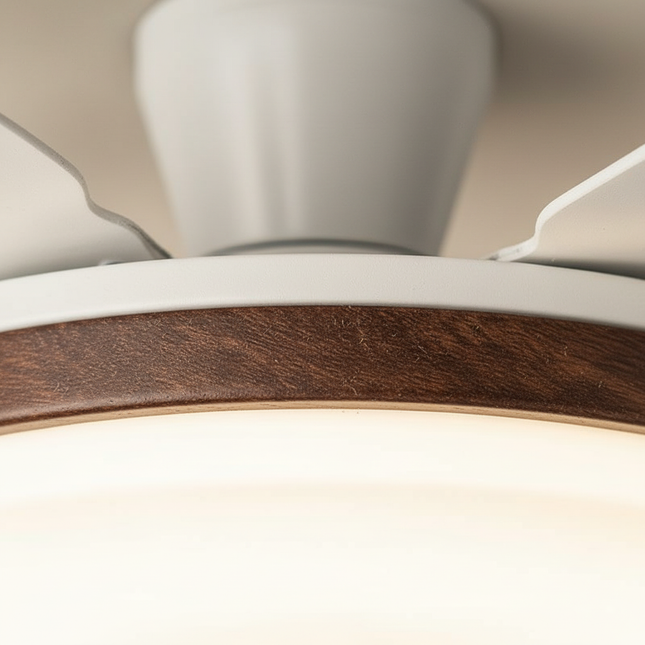 Lustre Ventilateur Crème Bois Noyer Rétro LED - Vue 2