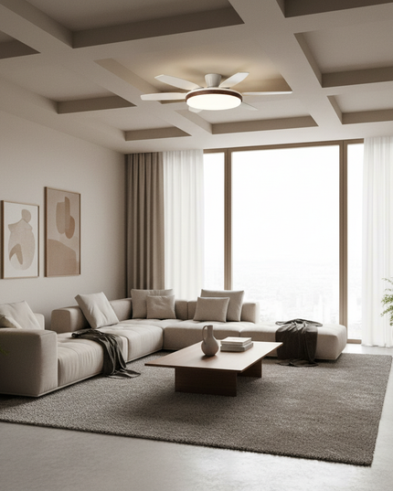 Lustre Ventilateur Crème Bois Noyer Rétro LED - Vue 4