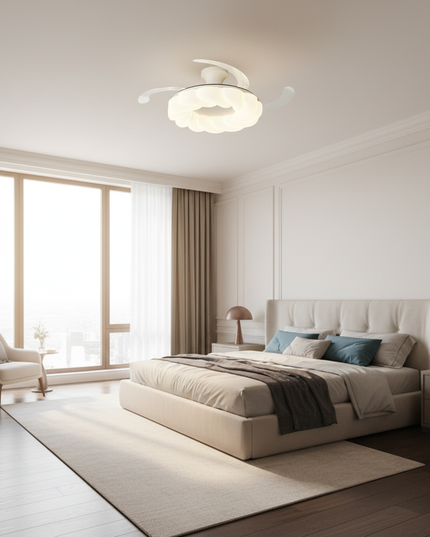 Lustre Ventilateur Crème Moderne LED Silencieux - Rond 47 cm / Télécommande avec variation