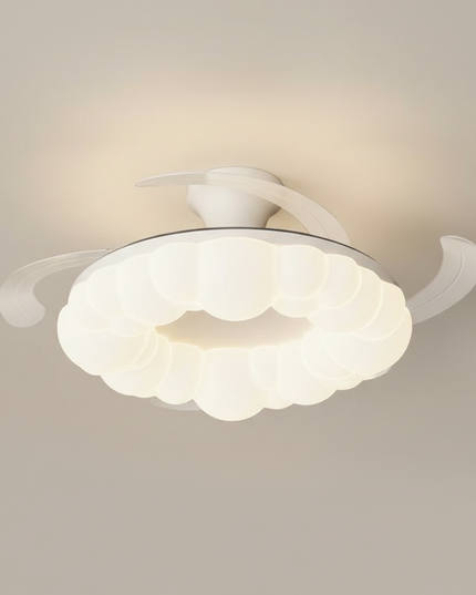 Lustre Ventilateur Crème Moderne LED Silencieux - Vue 3
