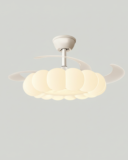 Lustre Ventilateur Crème Moderne Sans Pales - Carré 47 cm / Télécommande avec variation