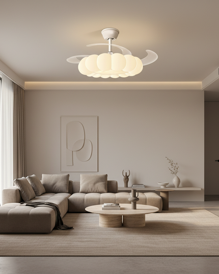 Lustre Ventilateur Crème Moderne Sans Pales - Vue 4