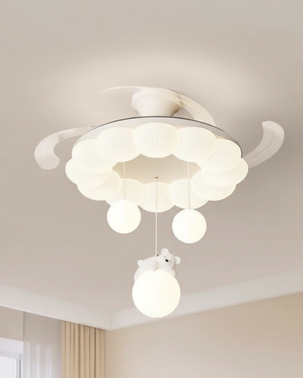 Lustre Ventilateur Crème Moderne Silencieux Dimmable - Vue 3