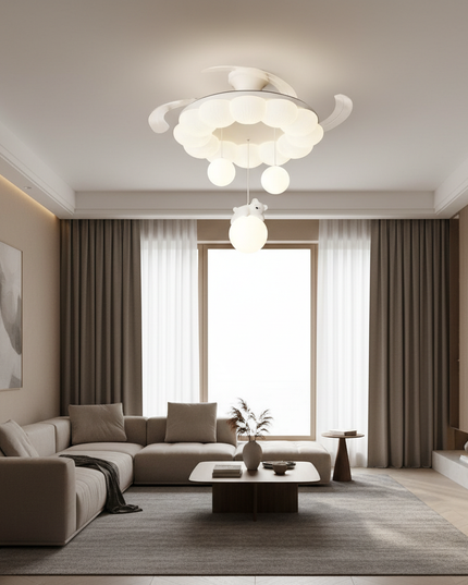 Lustre Ventilateur Crème Moderne Silencieux Dimmable - Vue 4