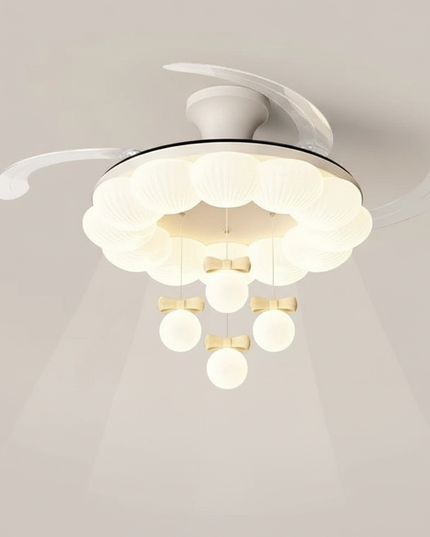 Lustre Ventilateur Crème Rétractable LED Silencieux - Carré 47 cm / Télécommande avec variation