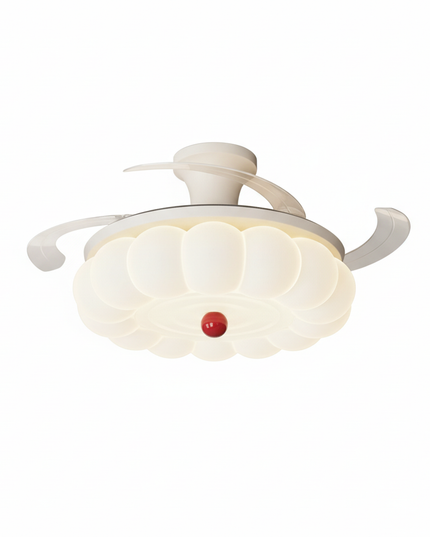 Lustre Ventilateur Crème Rétractable LED Silencieux - Rond 47 cm / Télécommande avec variation