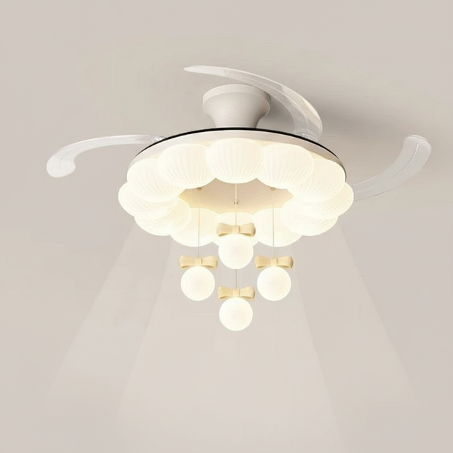 Lustre Ventilateur Crème Rétractable LED Silencieux - Vue 1