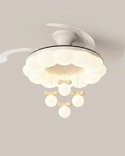 Lustre Ventilateur Crème Rétractable LED Silencieux - Vue 3